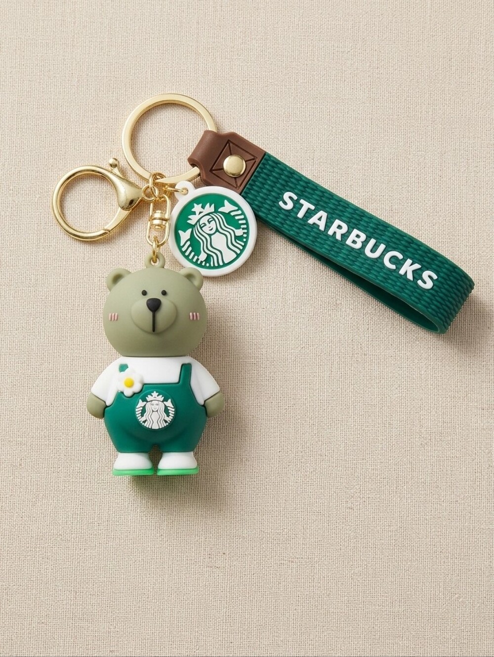 Starbucks Green Bear Keychain Strap with Gold Hardware